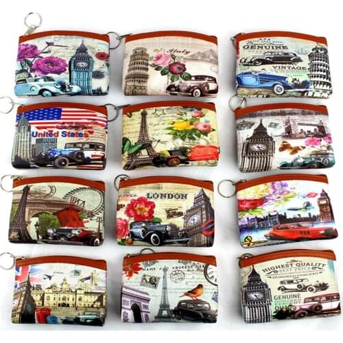 Childrens Vintage Eiffel Tower Coin purses Girl Big Ben change purse Women zipper coin bag Lady zero wallet Female Kidss pouch