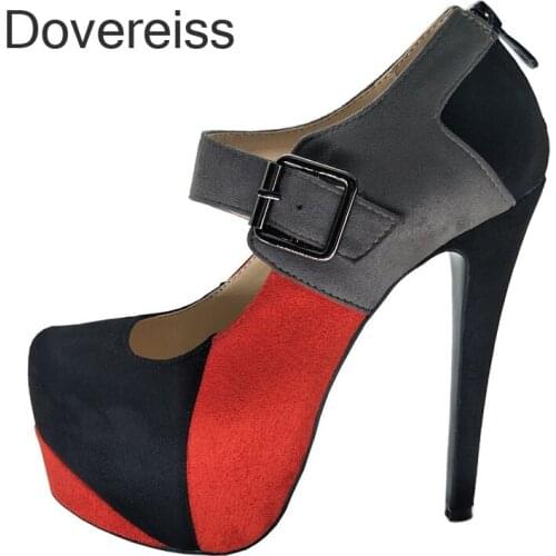 Dovereiss Fashion Womens Shoes Summer Platform Sexy Narrow Band New Back Zipper Buckle Consice Pumps 42 43