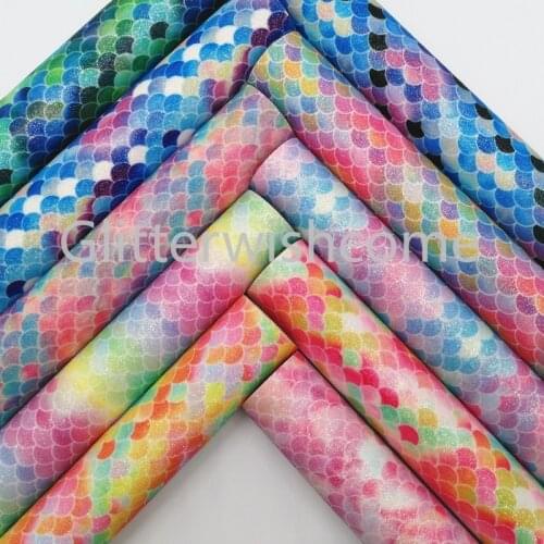 Glitterwishcome 21X29CM A4 Size Vinyl For Bows Printed Mermaid Glitter Leather Fabirc Faux Leather Sheets for Bows, GM379A