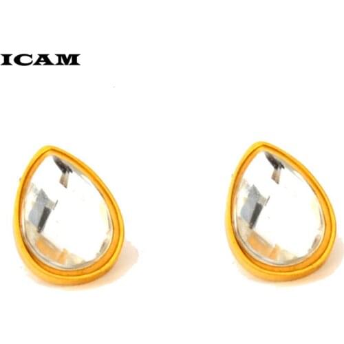 ICAM Luxury Women White Water drop Stud Earring With AAA Zircon Gold Color Stainless Steel Earrings For Women Fashion Jewelry