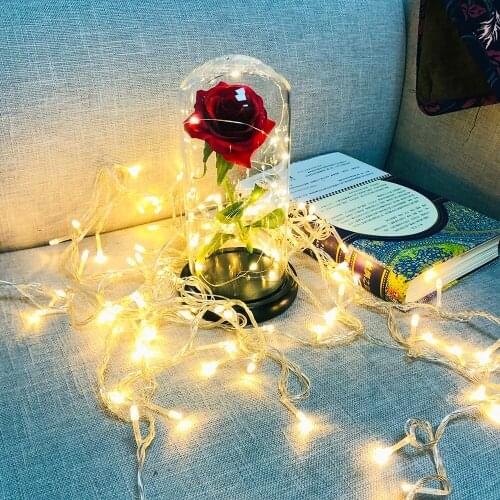Artificial Rose Flowers In Glass Beauty And Beast LED Light Wooden Base for Valentines Day Gifts Mothers day Gift