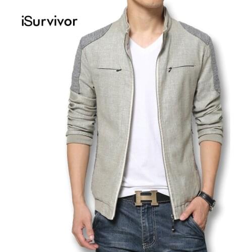 ISurvivor 2021 Fashion Men Jackets and Coats Mens Coats Slim Fits Plus Size 5XL 6XL Linen Mens Clothing Soft Outwears Zipper