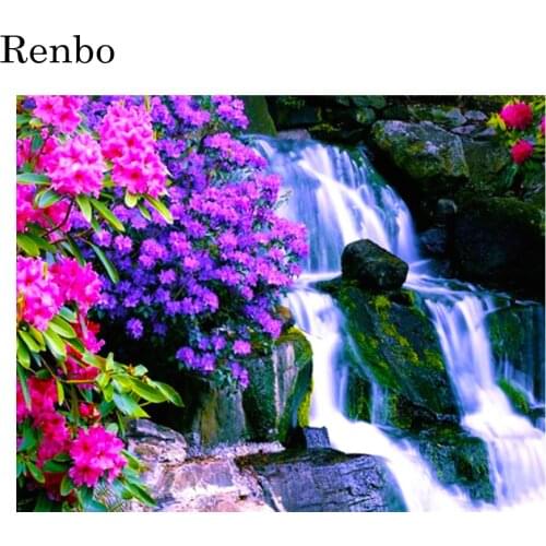 Full Drill Square 5D Diamond Painting Waterfall Diamond Embroidery Flower Landscape Needlework Handcraft Gift Home Decoration