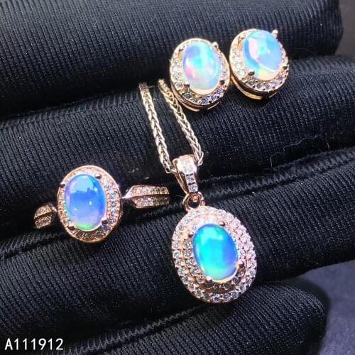 KJJEAXCMY fine jewelry natural opal 925 sterling silver women pendant necklace chain ring earrings set support test luxury