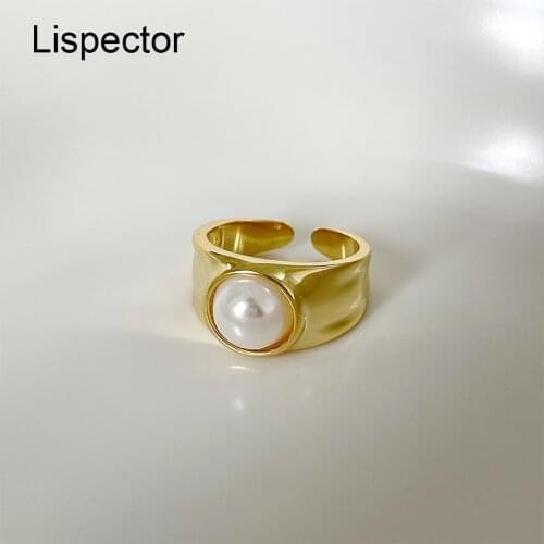 Lispector 925 Sterling Sliver Korean Pearl Rings for Women Men Simple Plating 18K Gold Ring Party Casual Unsex Jewelry Gifts