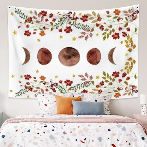 Brown Moom with Flowers Tapestry Vintage Exotic Summer Plant Nature Frame for Bedroom Photography Wall Decor