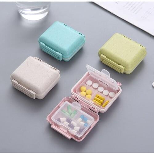 Wheat Straw Pill Box 6 Grids Medicine Tablet Week Pillbox Case Container Organizer Health Care Drug Travel Divider Portable
