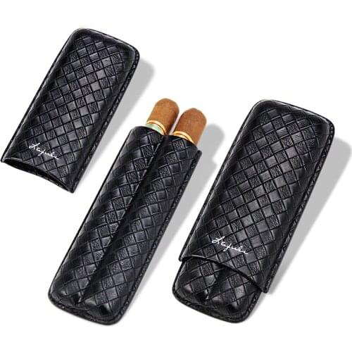 Laifuli 60R Leather Cigar Case Black Travel Cigar Holder 2 Tube Mini Humidor for COHIBA Cigars Smoking Accessory in promotion