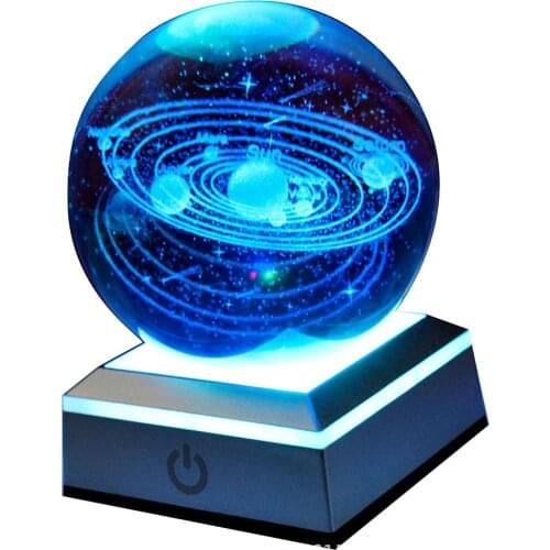 60/80mm K9 Creative 3D Laser Engraved Solar Sun System Planet Globe Model LED Light Crystal Ball Decor Desktop Ornament Kid toy