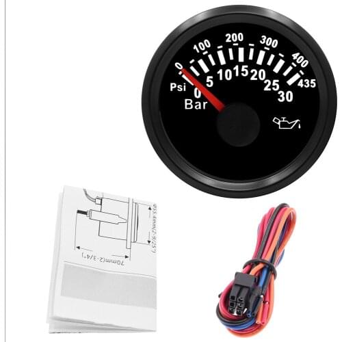 52mm Boat Car Oil Pressure Gauge 0-435Psi, 0~ 30bar Pressure Gauge 9~32 V with Backlight