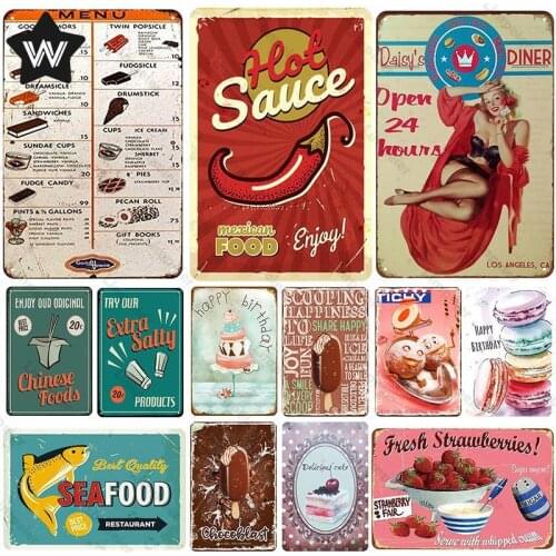 Seafood Metal Sign Tin Plaque Vintage Tin Sign Metal Poster Hot Pepper Tin Plate Retro Metal Sign Sticker for Man Cave Bar Decor