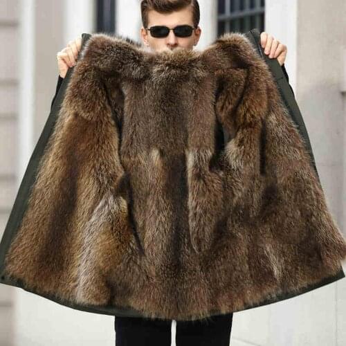 Mens Raccoon Fur Liners Parker Mens Long Raccoon Fur Collar Coat Mens Winter Warm Jacket