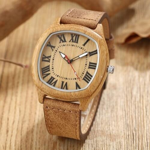 6TYPE Nature Wood Watches Men Women Genuine Leather Wrist Watch Handmade Bamboo Quartz-Watch Unisex Mens Gift Relogio Masculino