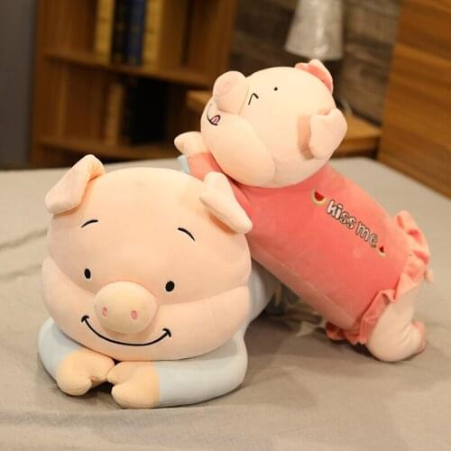 Squishy Pig Stuffed Doll Lying Plush Piggy Toy Wear Cloth Animals Soft Plushie Bed Sleeping Cushion Kids Comforting Gift