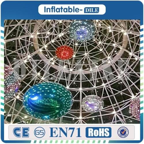 Free shipping 0.3mm PVC 1.5m diameter inflatable silver floating mirror ball for stage exhibition party /wedding