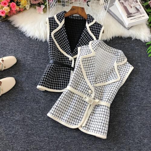 New Fashion Girl Vest Female 2021 Autumn And Winter Ladies Suit Collar Plaid Vest Womens Waistcoat Jacket Outer Wear Short