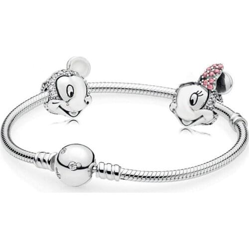 NEW 100% 925 Sterling Silver New Cartoon Fairy Tale Safety Clip Bracelet Set Suitable for Winter Womens Gift Jewelry RAU0542