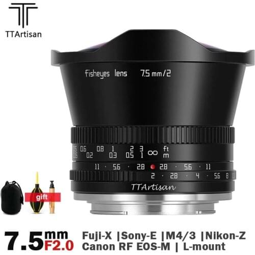 TTArtisan 7.5mm F2 Lens for SONY E FUJI X Canon EOS M RF Nikon Z Leica Sigma Lumix L Mount Cameras APS-C Fisheye Lens