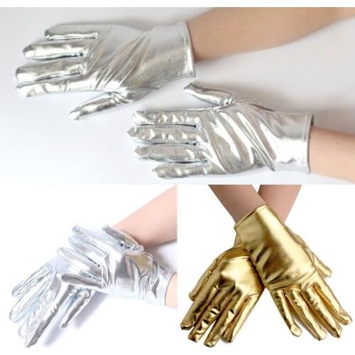 1 Pairs Women Men Patent Leather Gloves Fashion Sexy Unisex Gold Color Etiquette Short Gloves Evening Party Performance Mittens