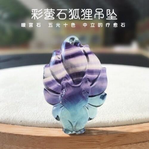 Genuine Natural Colorful Fluorite Quartz Crystal Pendant Women Men 9 Tails Fox 50x30x10mm Fluorite Necklace Jewelry AAAAAA