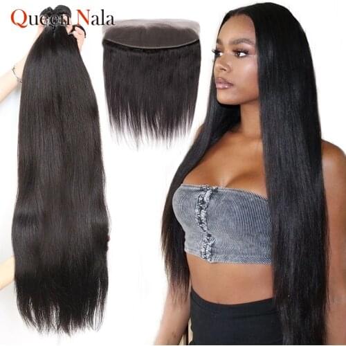 Queen Nala OneCut Hair Bundles With Frontal P Brazilian Hair Weave Bundles Straight Remy Hair Extension Natural Color