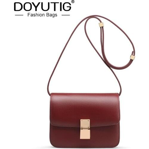 DOYUTIG Luxury Women'g Genuine Leather Crossbody Bags Clssical Design Lady Real Cow Leather Flap Two Sizes Fashion Bags F741