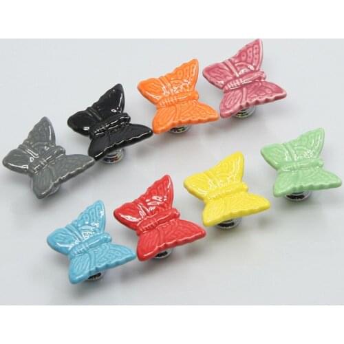 Butterfly Ceramic Handle Knobs Single Hole Furniture Cabinet Cupboard Wardrobe Drawer Door Knob Pulls Room Decor