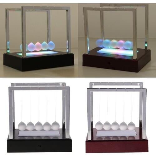 LED Light Up Newtons Cradle Balance Ball Home Office Decor Science Toy