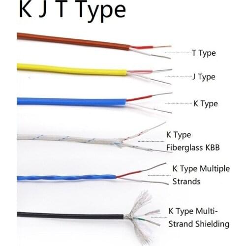 K J T Type Thermocouple Wire 2Cores PTFE Insulator Shielded Line GlassFiber High Temperature Measuring Line Compensation Cable