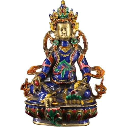 Tibet Nepal old Cloisonne copper bead enamel painted Lotus base god of wealth