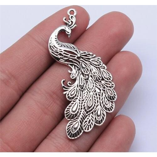 Tristana 8pcs 54x21mm Antique Silver Color Peacock Charms Pendant For Jewelry Making DIY Jewelry Findings