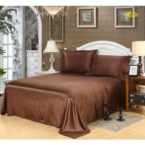 Comfortable Satin Silk Bed Seet King Queen Twin Size Solid black Flat bedsheet bedspread High quality sheets no pillow covers
