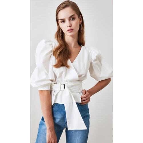 Ecru Tie Detailed Blouse 2021 New Summer Season Different Model High Quality Fabric Fashion Trend Lolita Style Ladies Crop Tops
