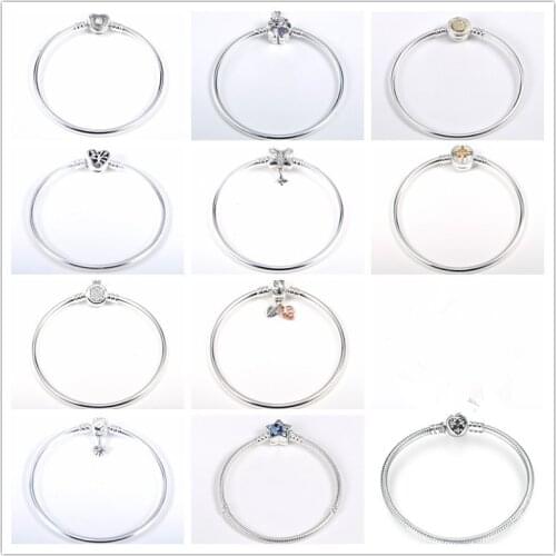 925 Sterling Silver Moments Daisy Flower Clasp Snake Chain Bracelet Bangle Fit Bead Charm Diy pandora Jewelry