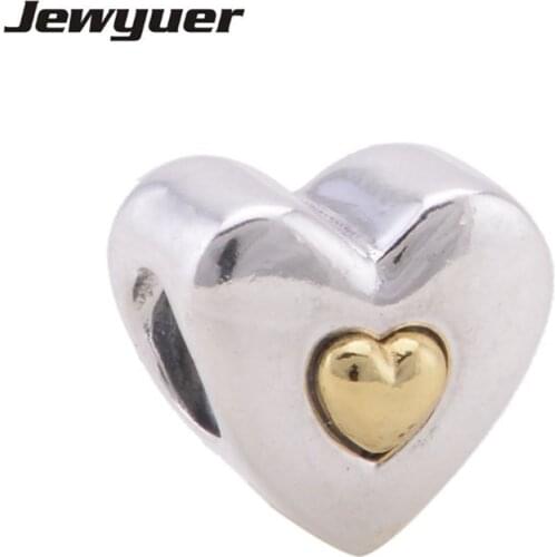 Happy Anniversary love charms 925 sterling silver jewelry with gold heart charm fit bead bracelets necklace diy for women GD067
