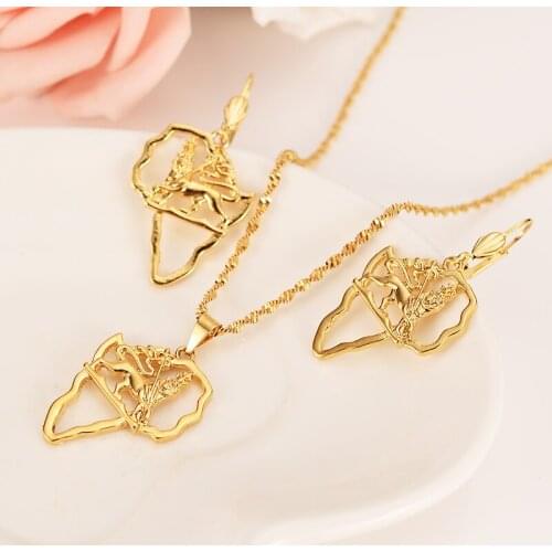 Gold color africa Map Flag lion drop earrings pendant Trendy Jewelry Gifts party women girls kids party wedding Jewelry sets