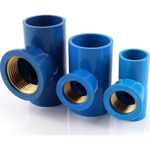 2-10pcs/Lot Blue 1/2"~1" Brass Female Thread PVC Tee Connector Garden Irrigation Reducing 3 ways T-type Tube Adapter Fittings