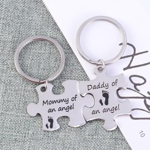 2pcs Mommy Daddy Of An Angel Keychain Ring Set Miscarriage Keepsake Baby Memorial Gift Keyring Keychain Key Chains Key Rings