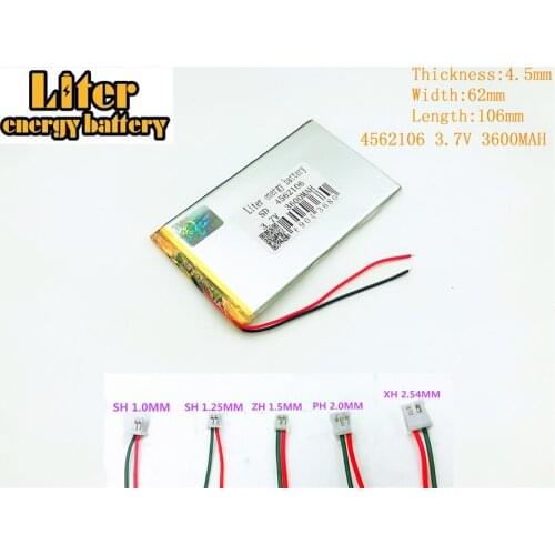 3.7V 4562106 3600mah Lithium polymer battery for tablet pc rechargeable battery 3.7V 4562106 PLUG polymer battery