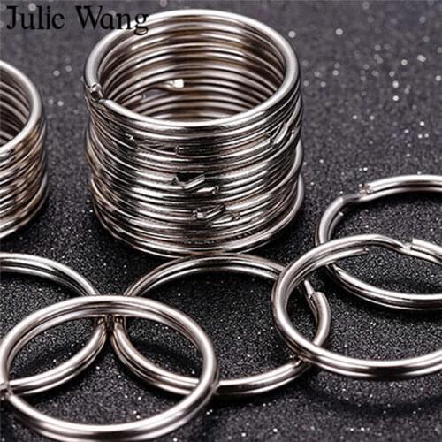 Julie Wang 50PCS 25mm Round Key Ring Keychain Iron Split Ring Keychains Key Chains Handmade Jewelry Making Accessory
