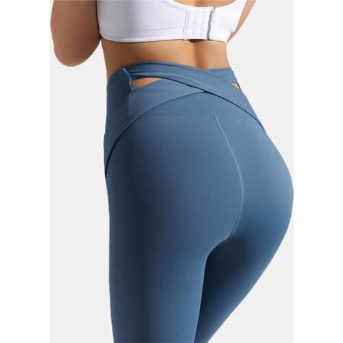 High Waist Back Cross Yoga Pants Hollow Out Running Workout Tights Women Scrunch Yoga Pants Quick Dry Capri Pants Sport Trousers