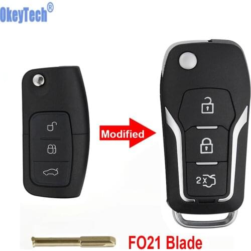 OkeyTech Modified Flip Folding Car Remote Key Shell For Ford Focus 2 3 mondeo Fiesta Uncut FO21 Blade 3 Buttons Case Cover