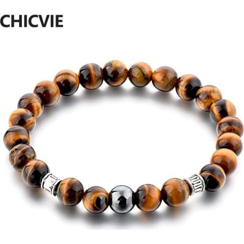 CHICVIE 8 MM Handmade Tiger Eye beaded Bracelet Charms Distance bracelet & Bangles Bracelet For Womens Men Bracelets SBR180100