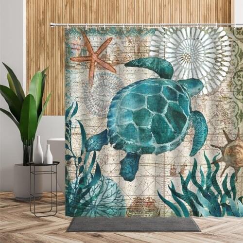 Miracle Turtle Waterproof Shower Curtain Marine Animal Sea Horse Octopus Home Decor Background Polyester Bath Screen With Hooks