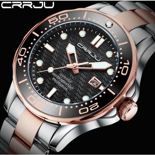 CRRJU New Fashion Mens Watch Top Brand Luxury Rose Gold Sports Wristwatch Stainless Steel Date Male Clock Relogio Masculino
