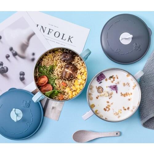 Baby Bowl 304 Stainless Steel Insulation Bowl Spoon Set with lid Children Tableware Cartoon Printed Children Food Bowl BPA Free