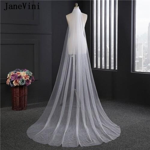JaneVini Simple Cheap 2M Cut Edge Ivory White Long Wedding Veils One Layer Tulle Bridal Veil with Comb Women Wedding Accessories