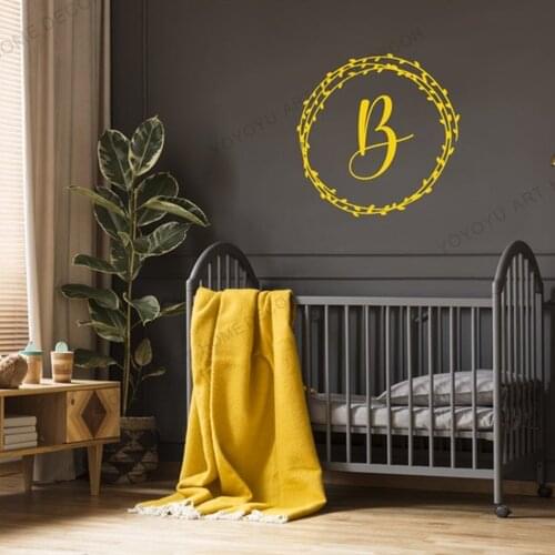 Customlized letter Wall Decal Monogram with Laurel Wreath Great for Front Door or Nursery Decor Vinyl Wall Sticker W10