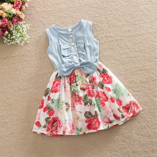 Summer Bohemian Style Girls Dress Floral sleeveless denim dress sweet toddler kids clothing summer Vestido Infantil