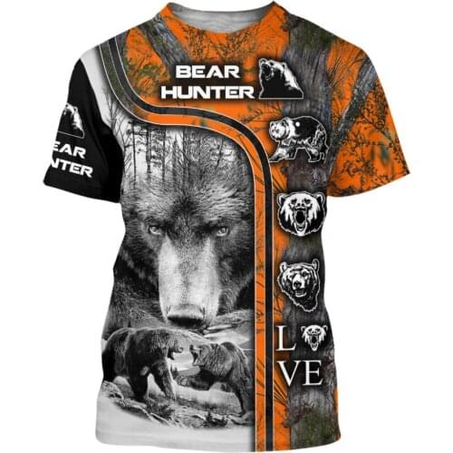 Summer Fashion Mens T-shirt Bear/Wolf/Boar/Deer Hunting 3D Printed Harajuku Short Sleeve T shirts Unisex Casual Tee Tops KJ0150